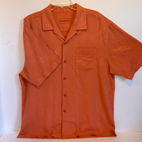 Tommy Bahama Soft Coral Bird of Paradise Silk Button Down Shirt Men’s Large - Picture 1 of 8